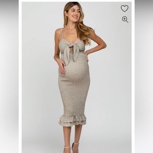 Gingham Smocked Fitted Tie Maternity Dress